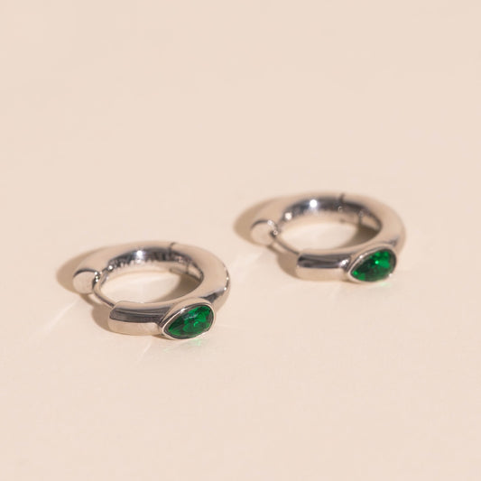 Emerald Chunky Rounded Huggie Hoop Earrings
