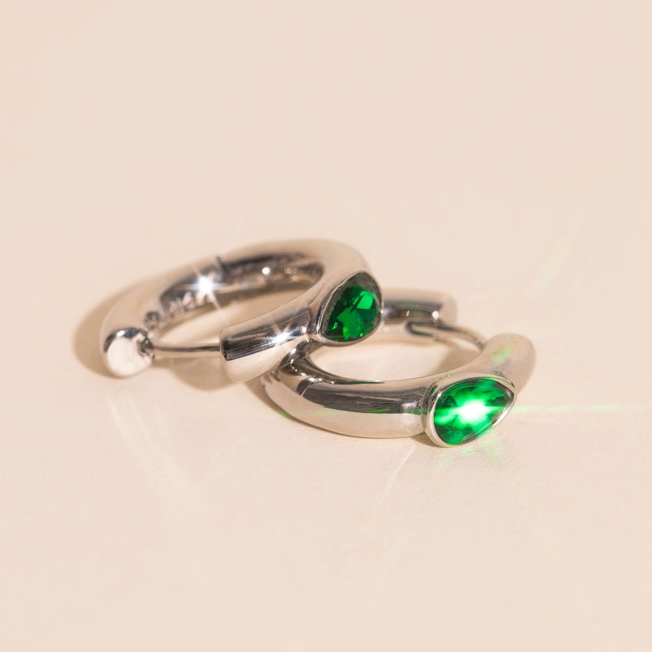 Emerald Chunky Rounded Huggie Hoop Earrings