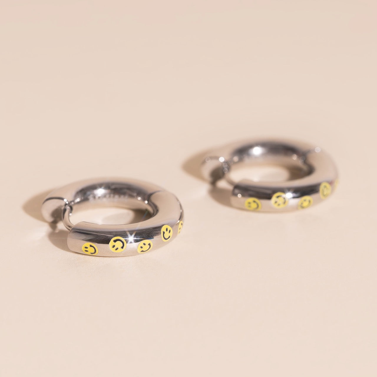 Smiley Chunky Rounded Huggie Hoop Earrings