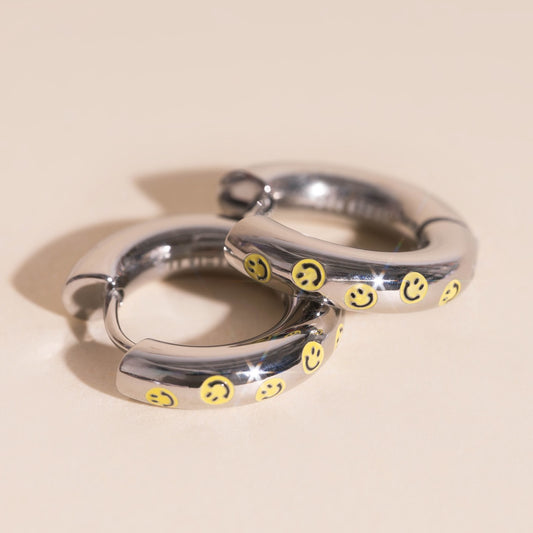 Smiley Chunky Rounded Huggie Hoop Earrings