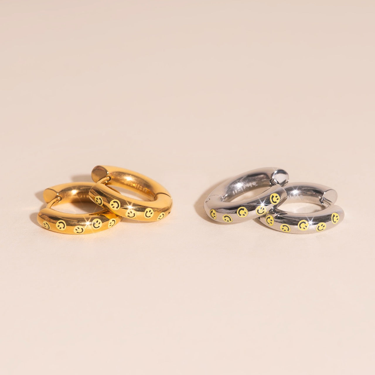 Smiley Chunky Rounded Huggie Hoop Earrings