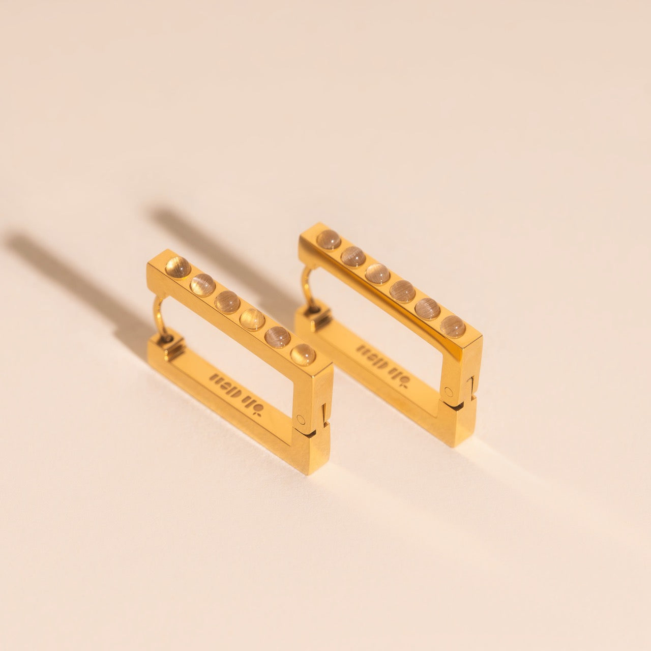 Rounded Stone Rectangle Huggie Hoop Earrings