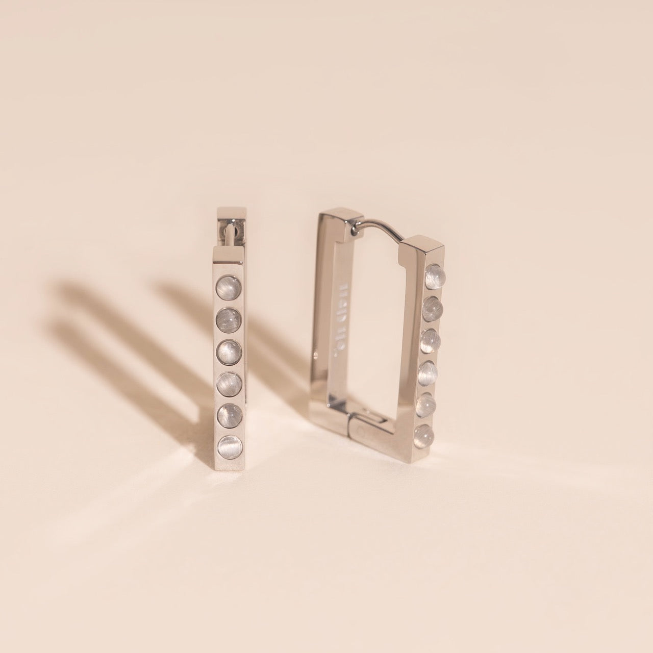 Rounded Stone Rectangle Huggie Hoop Earrings