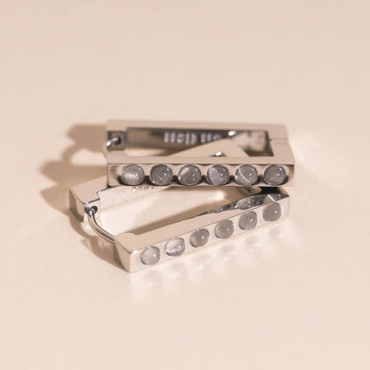 Rounded Stone Rectangle Huggie Hoop Earrings