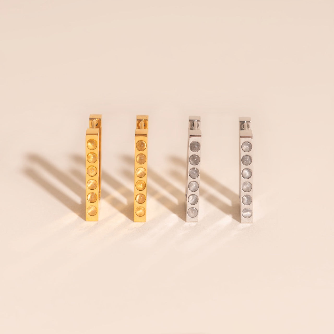 Rounded Stone Rectangle Huggie Hoop Earrings