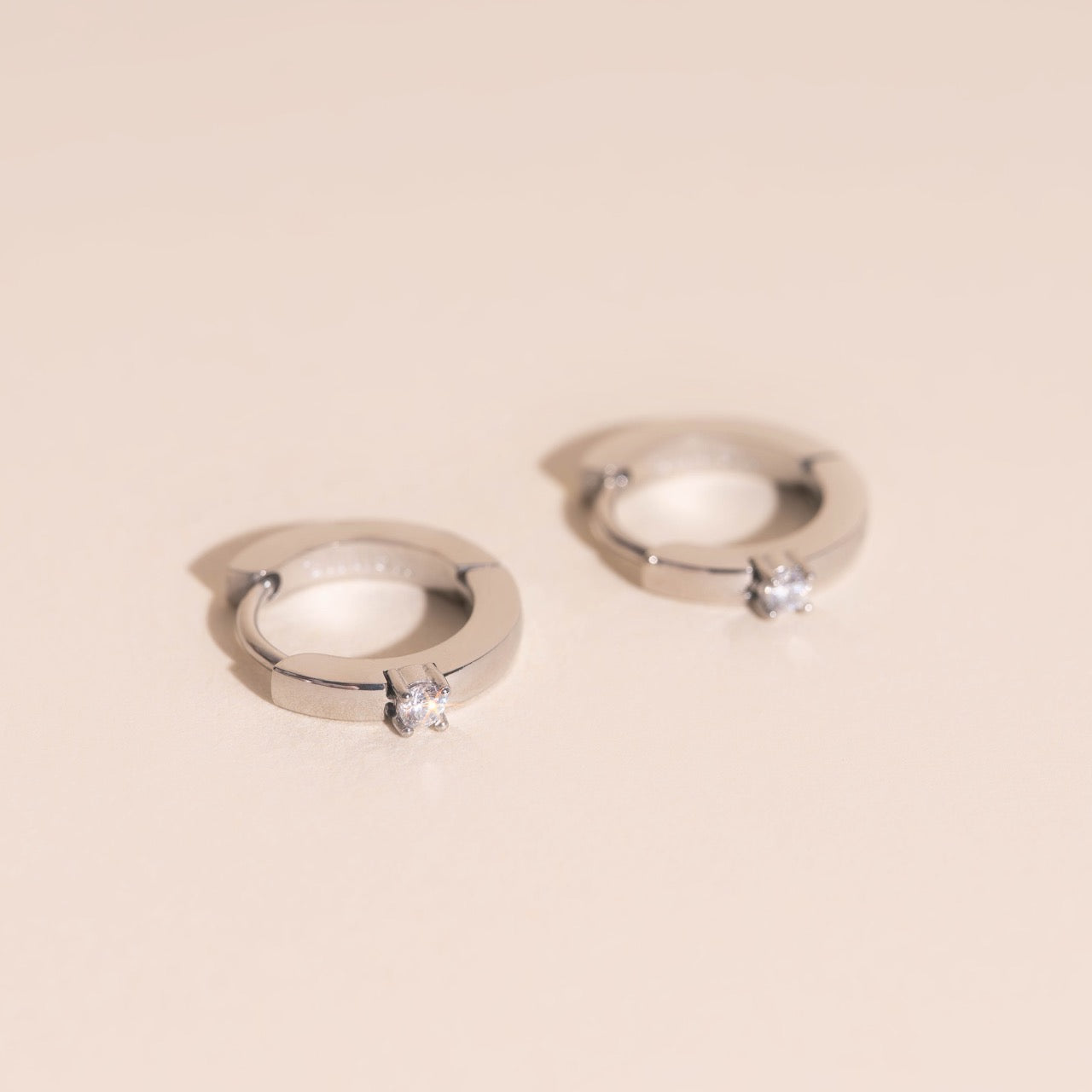 Single Stone Huggie Hoop Earrings