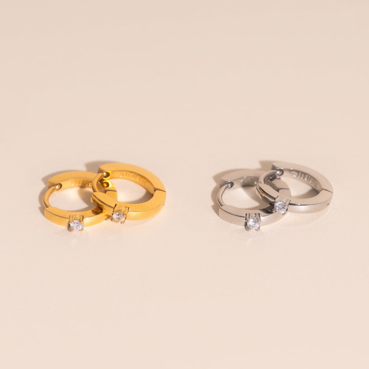 Single Stone Huggie Hoop Earrings