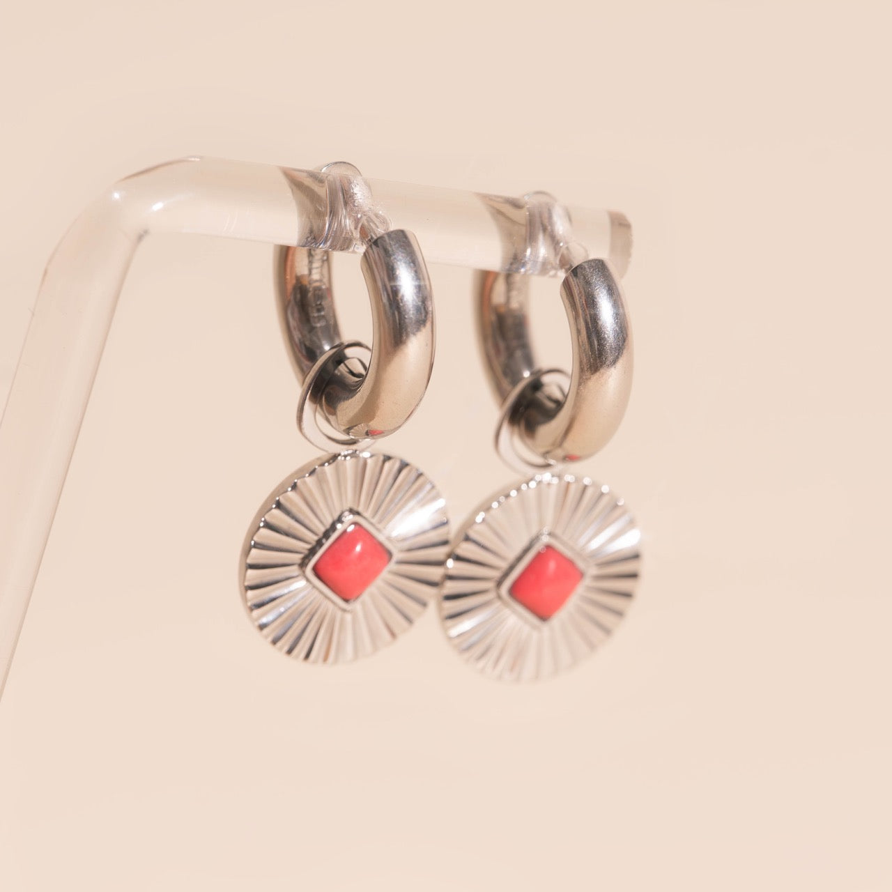 Pink Stone Huggie Hoop Charms