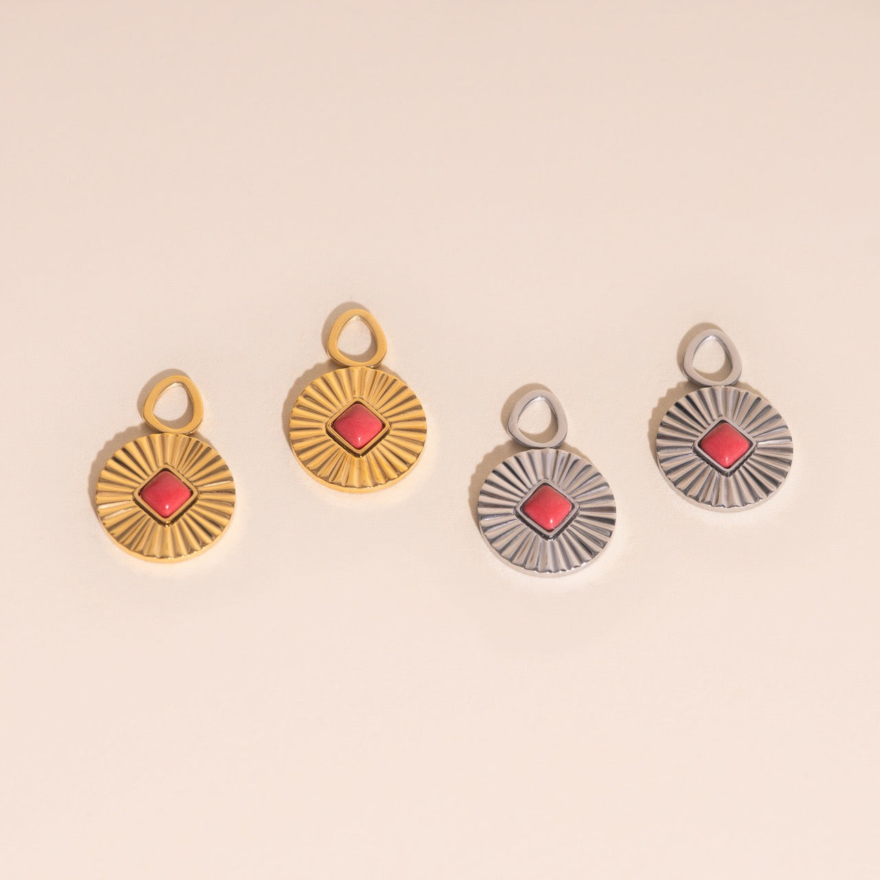 Pink Stone Huggie Hoop Charms