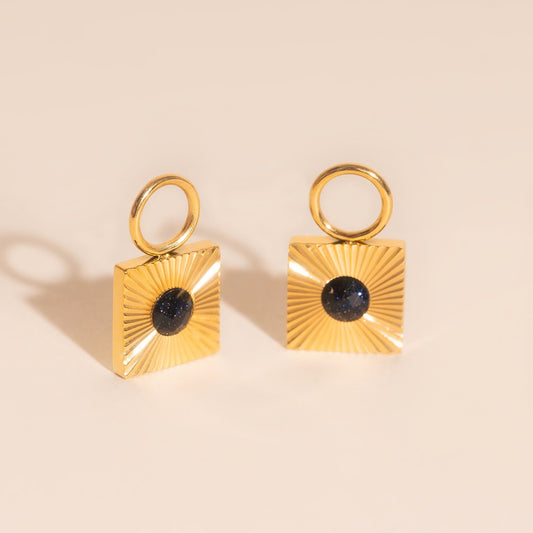 Black Stone Chunky Huggie Hoop Charms