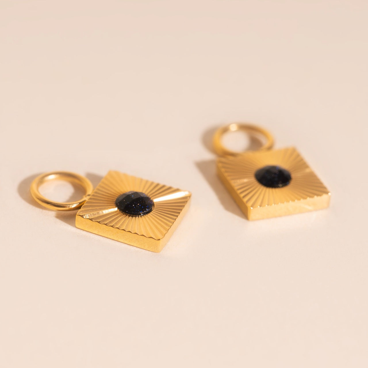 Black Stone Chunky Huggie Hoop Charms