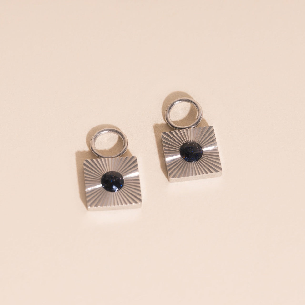Black Stone Chunky Huggie Hoop Charms