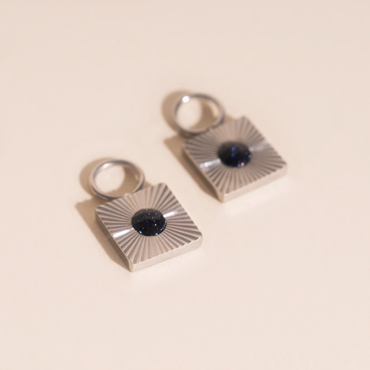 Black Stone Chunky Huggie Hoop Charms