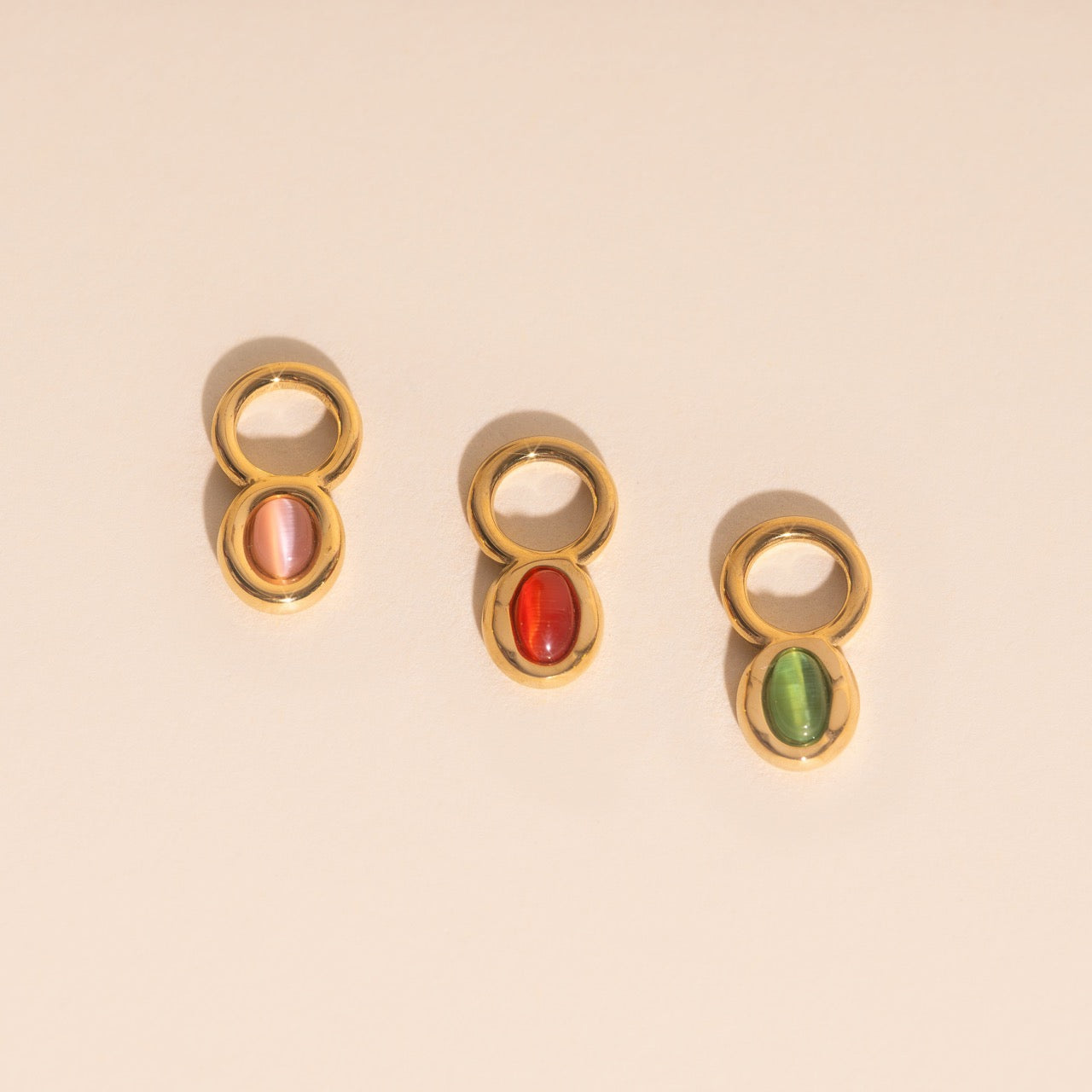 Gold Trio Stone Charms Stack Pack (3 pairs)
