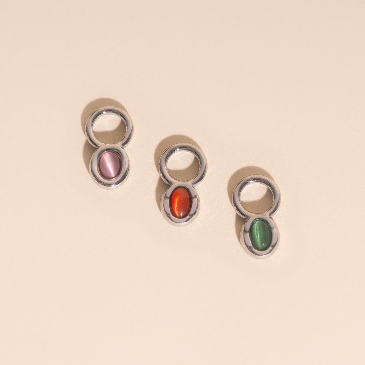 Silver Trio Stone Charms Stack Pack (3 pairs)