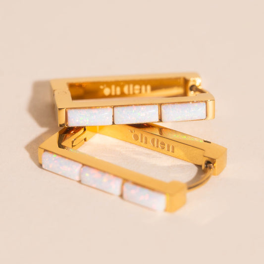 Oblong Opal Trio Huggie Hoop Earrings