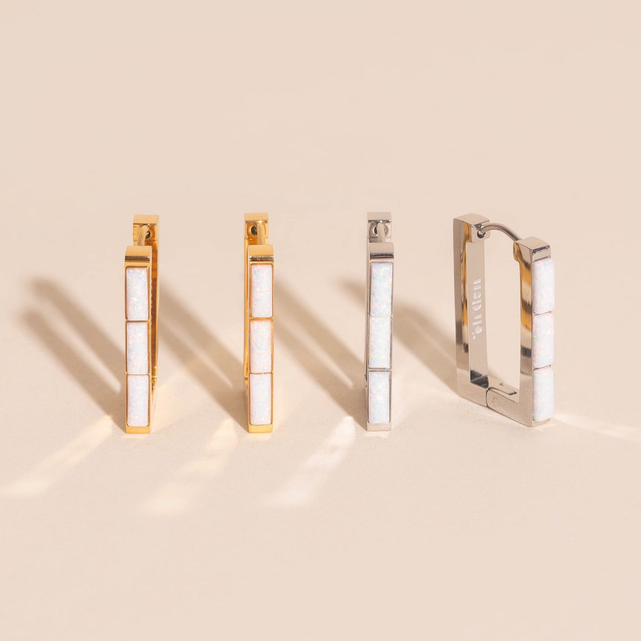 Oblong Opal Trio Huggie Hoop Earrings