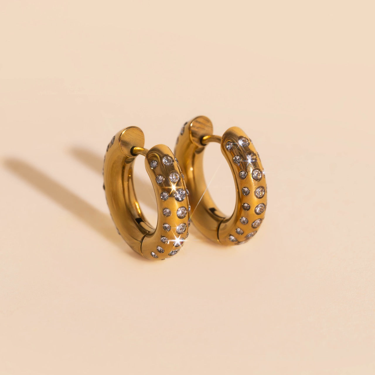 Iced Chunky Rounded Huggie Hoop Earrings