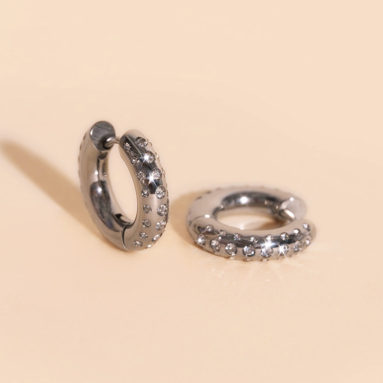 Iced Chunky Rounded Huggie Hoop Earrings