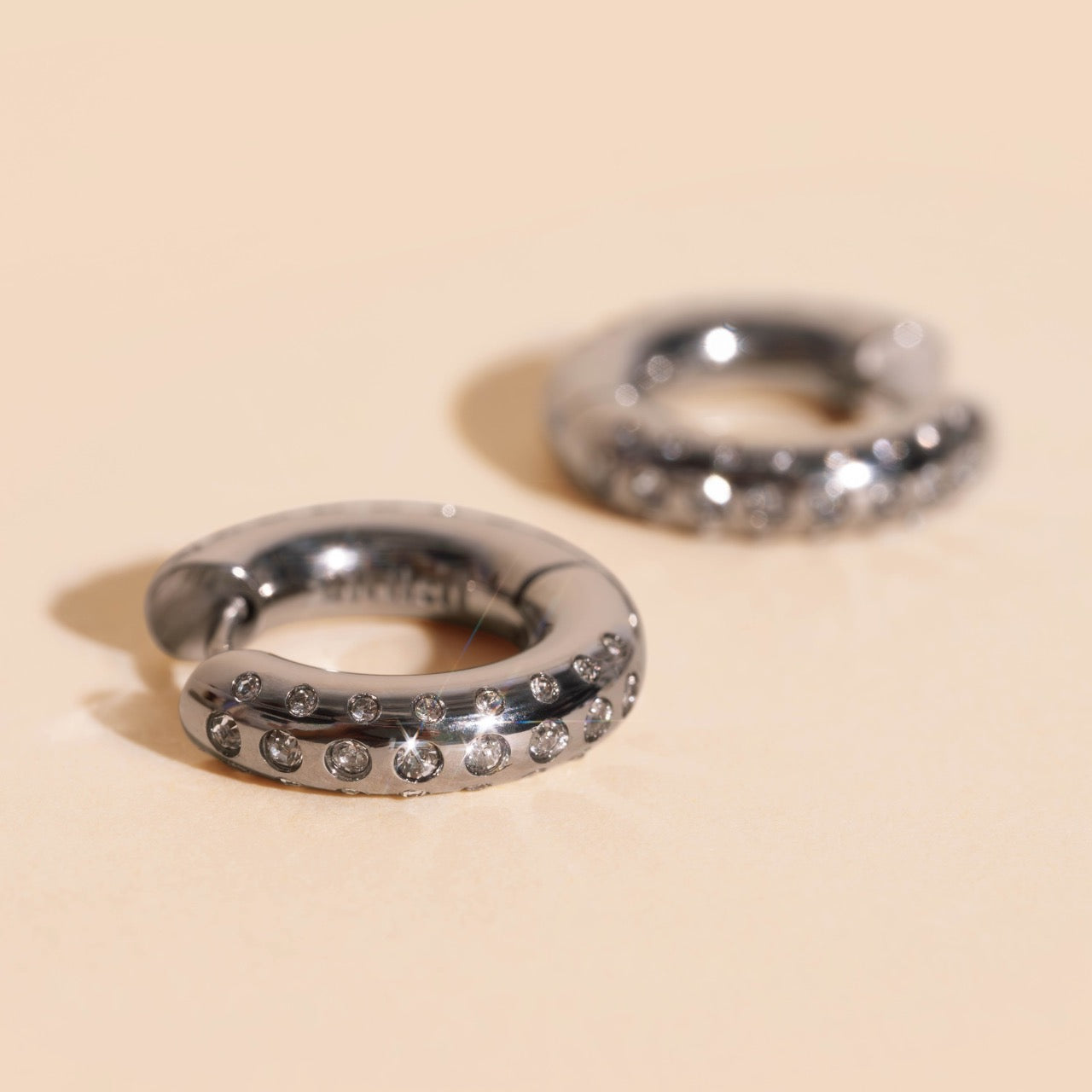 Iced Chunky Rounded Huggie Hoop Earrings