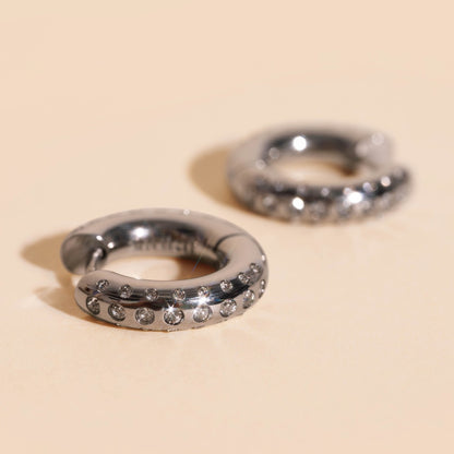 Iced Chunky Rounded Huggie Hoop Earrings