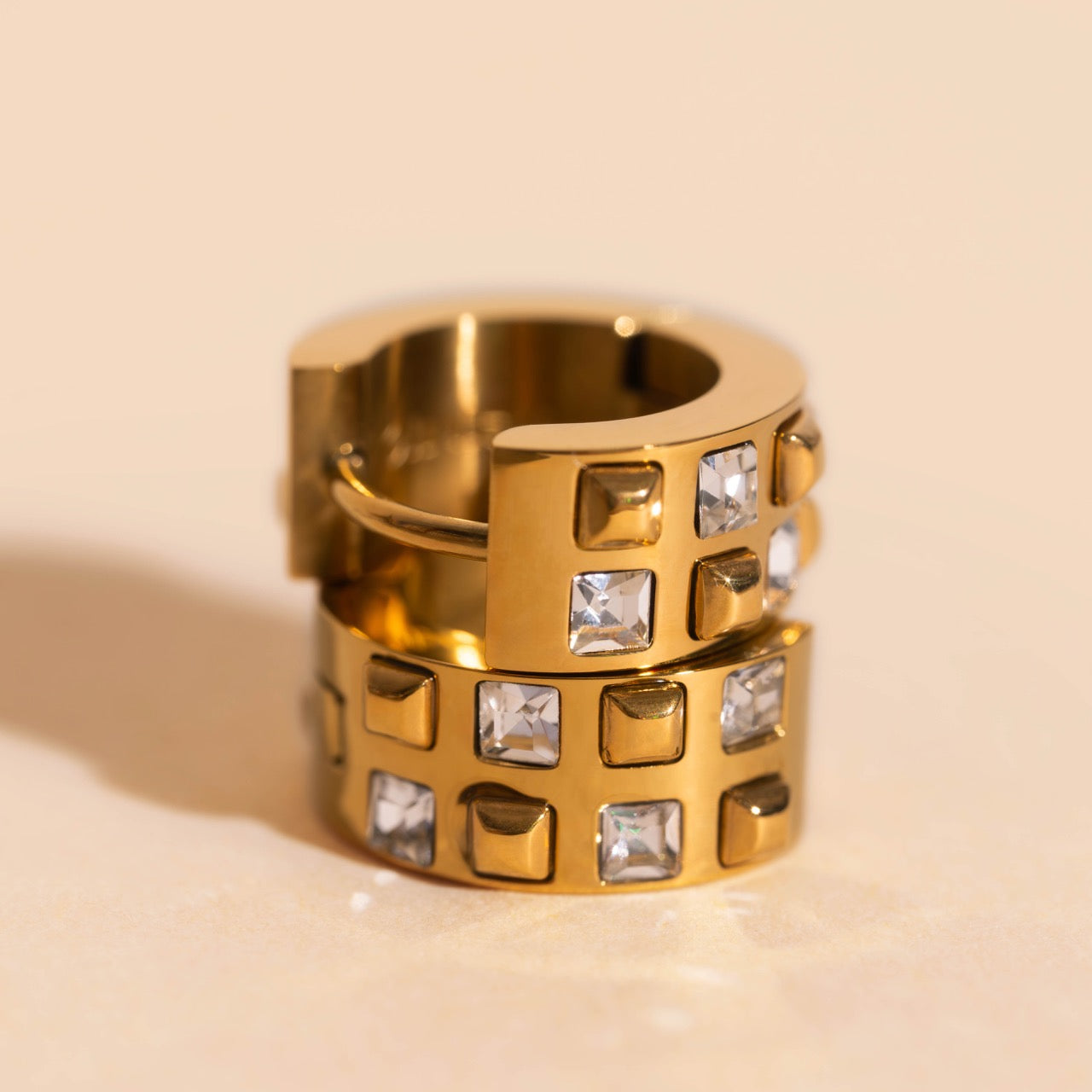 Crystal Square Super Chunky Huggie Hoop Earrings