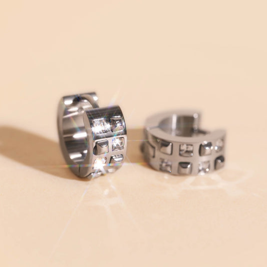 Crystal Square Super Chunky Huggie Hoop Earrings