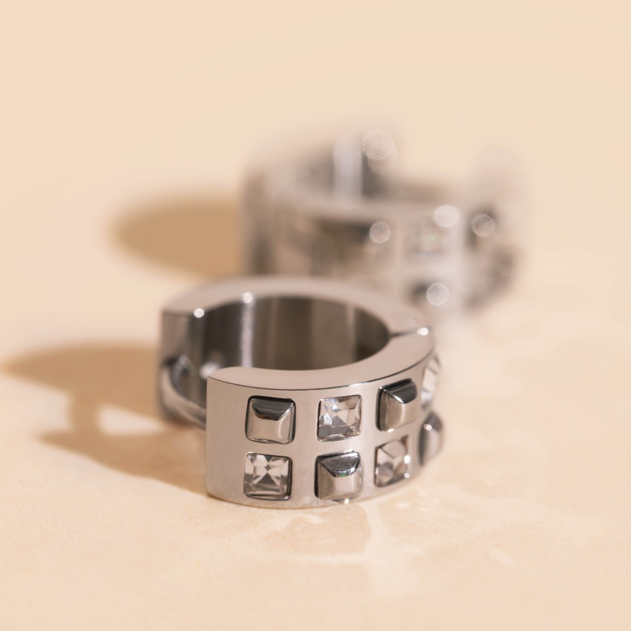 Crystal Square Super Chunky Huggie Hoop Earrings