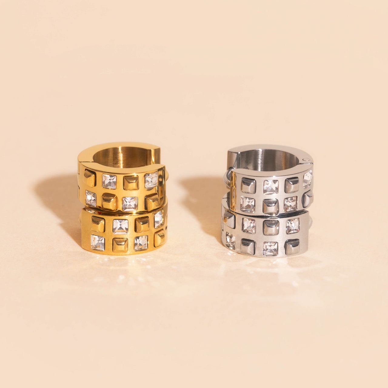 Crystal Square Super Chunky Huggie Hoop Earrings