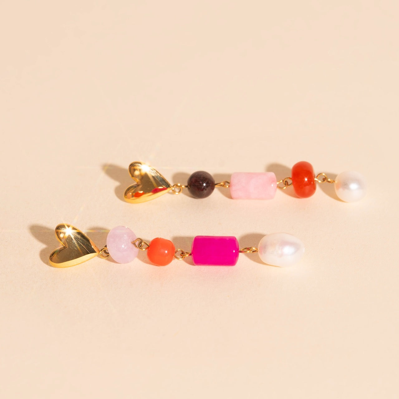 Heart Beaded Dangle Stud Earrings