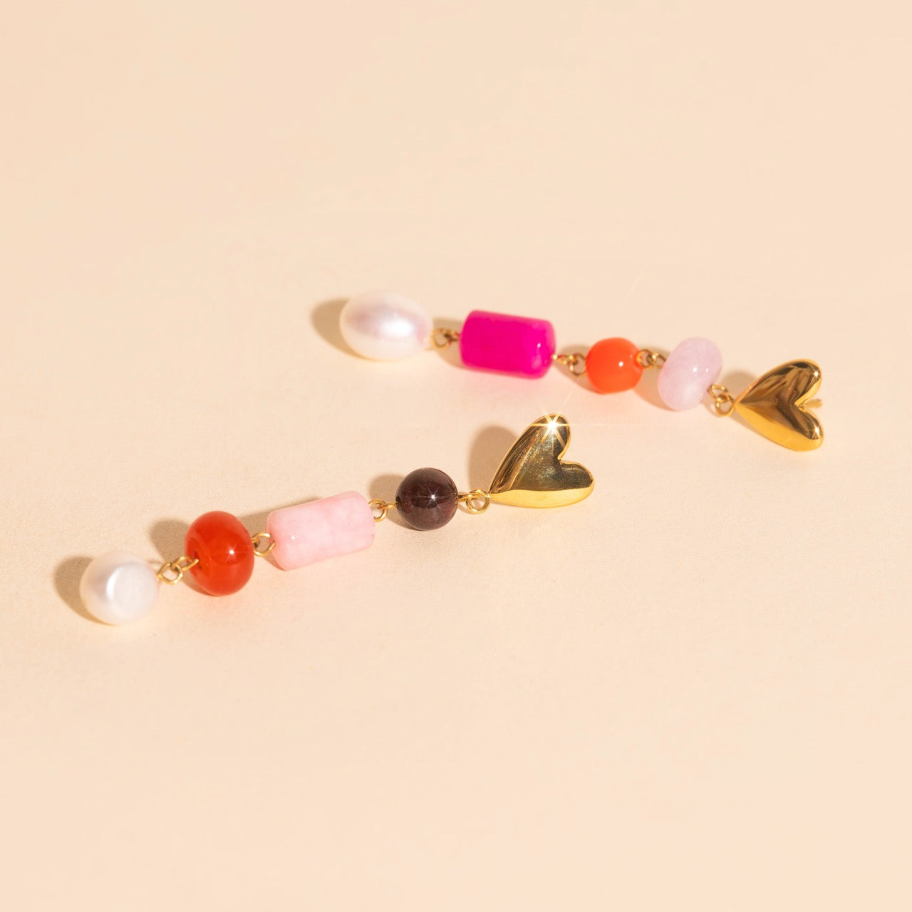 Heart Beaded Dangle Stud Earrings