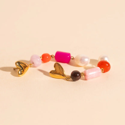 Heart Beaded Dangle Stud Earrings