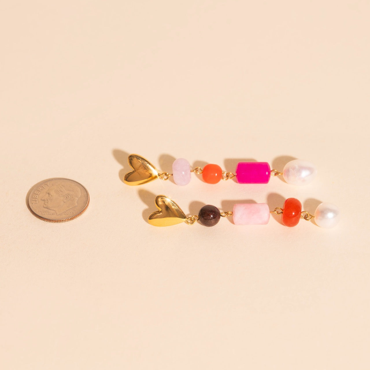 Heart Beaded Dangle Stud Earrings