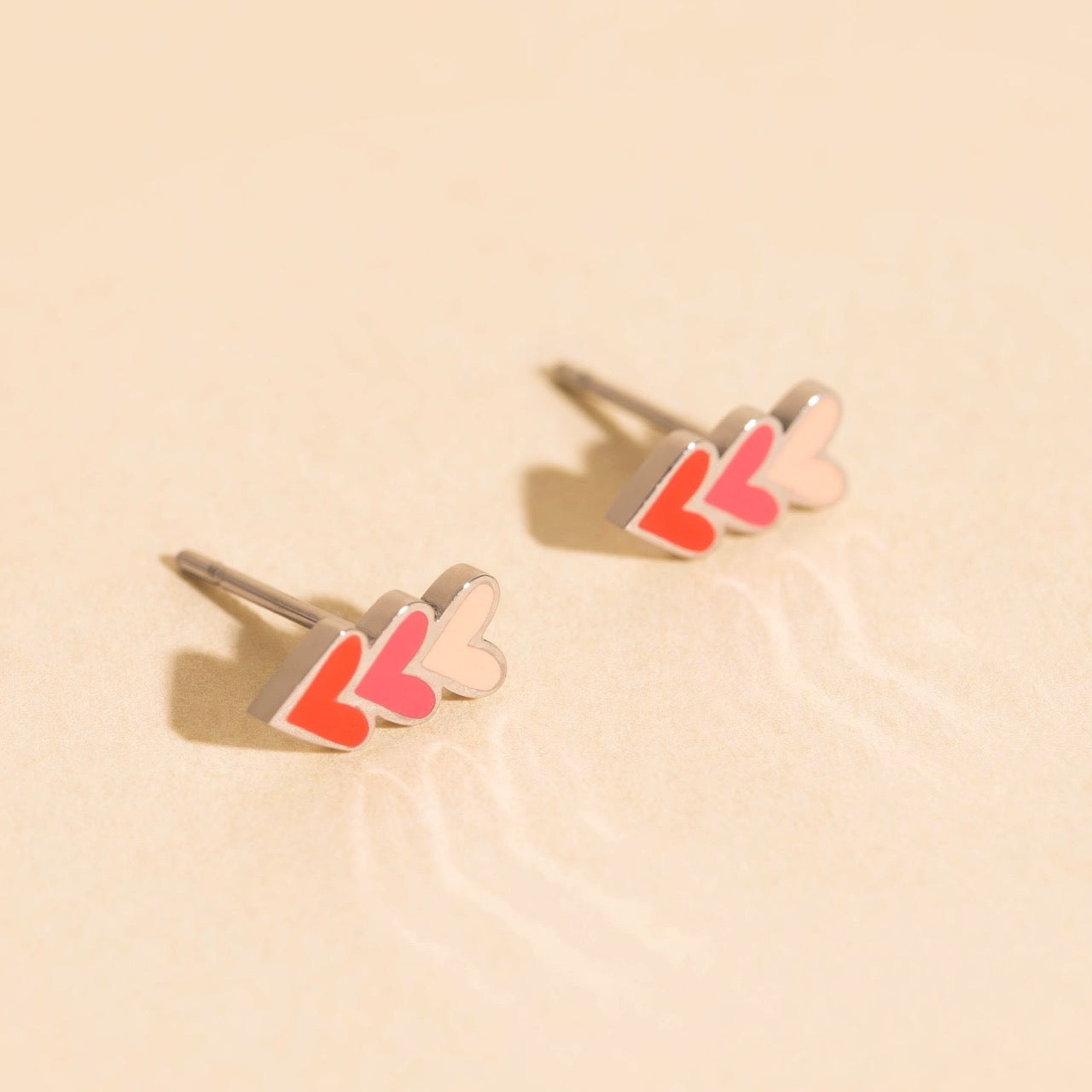 Stacked Heart Stud Earrings