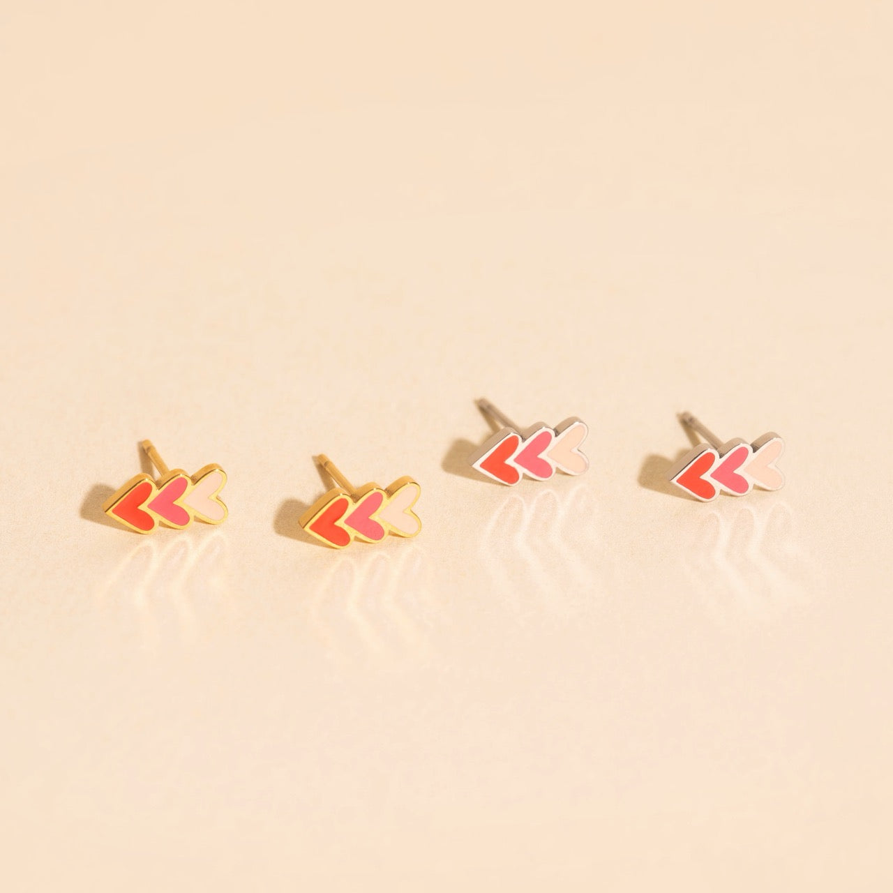 Stacked Heart Stud Earrings