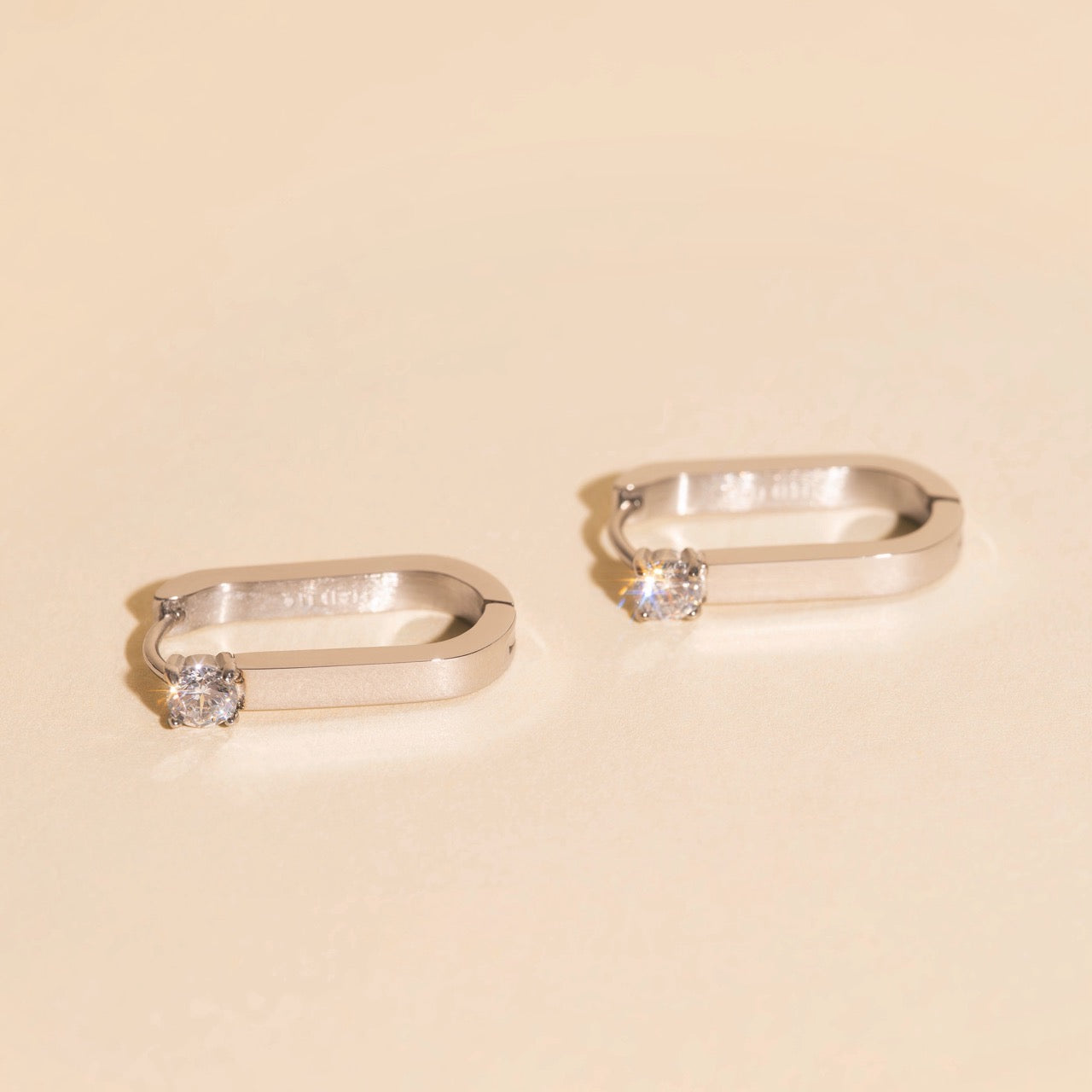 Single Crystal Oblong Huggie Hoop Earrings