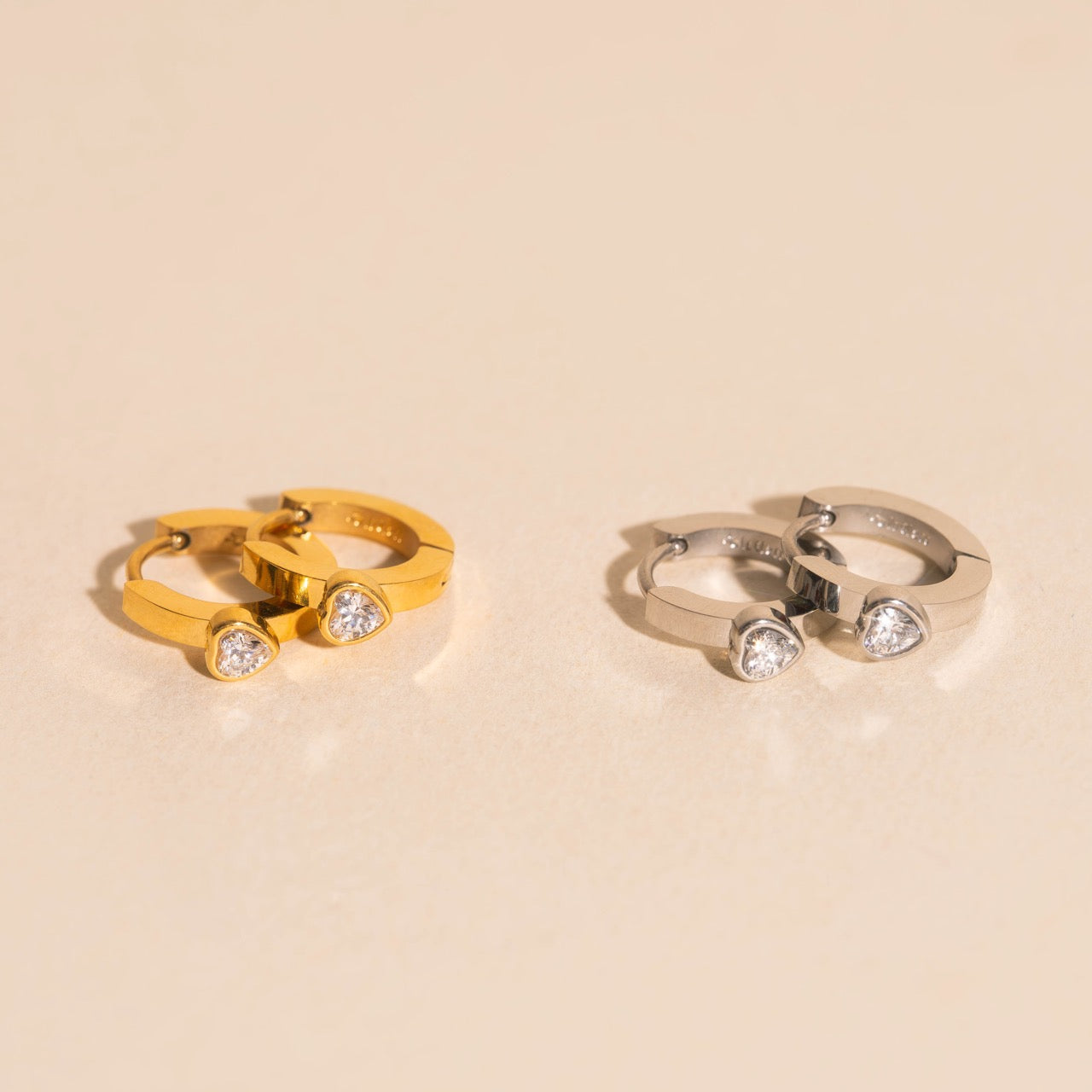 Crystal Heart Huggie Hoop Earrings