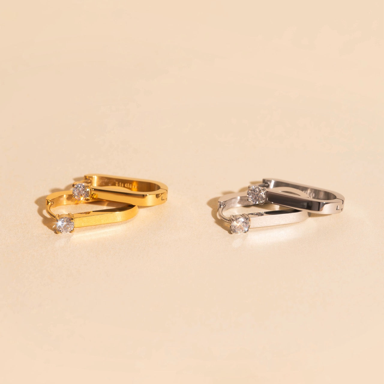 Single Crystal Oblong Huggie Hoop Earrings