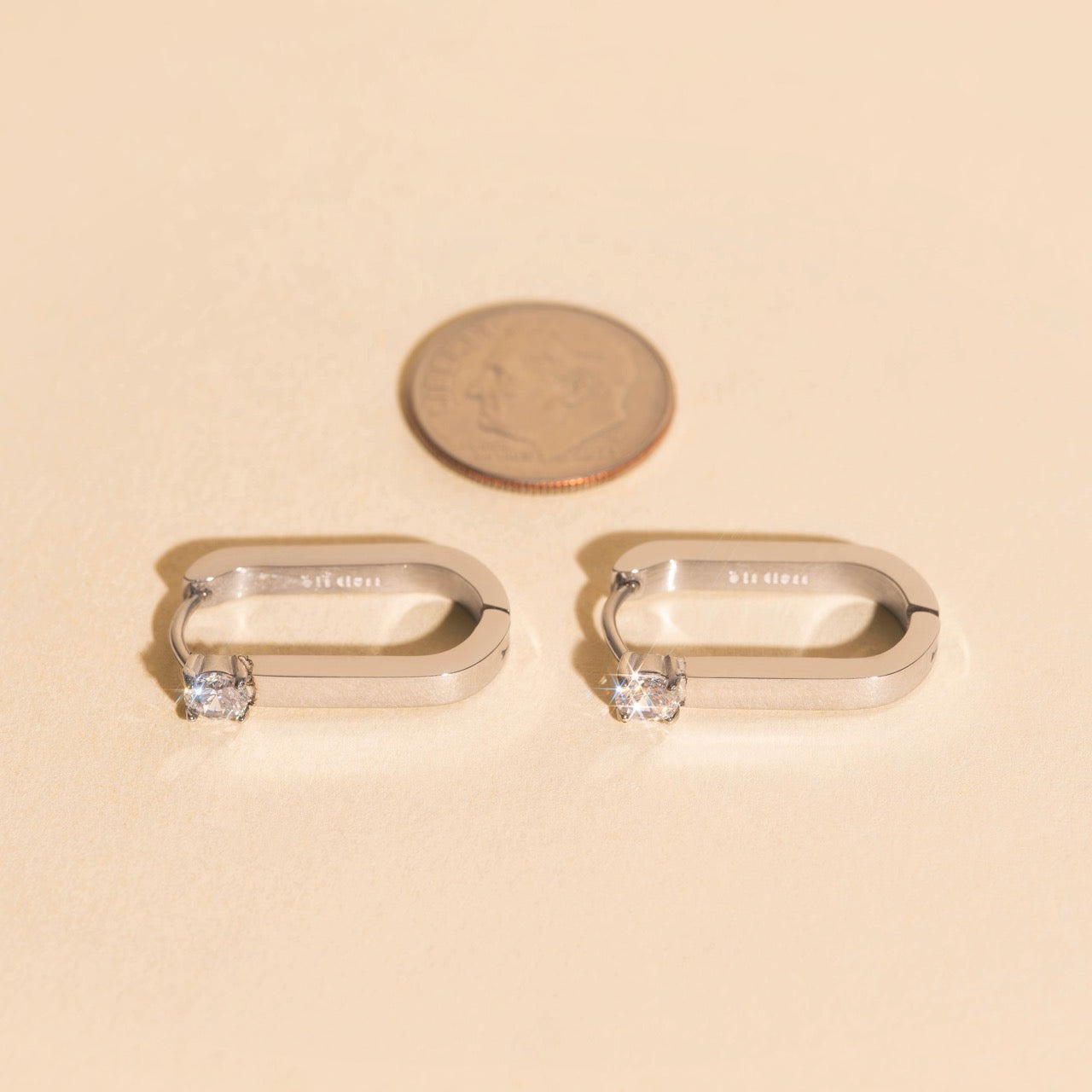 Single Crystal Oblong Huggie Hoop Earrings