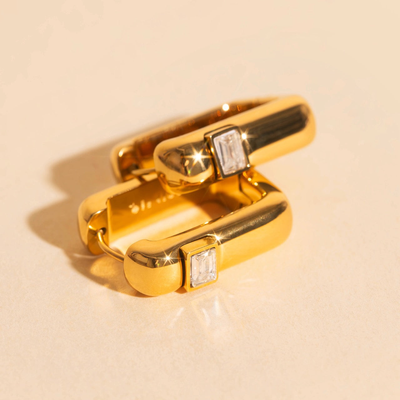 Crystal Chunky Rounded Rectangle Huggie Hoop Earrings