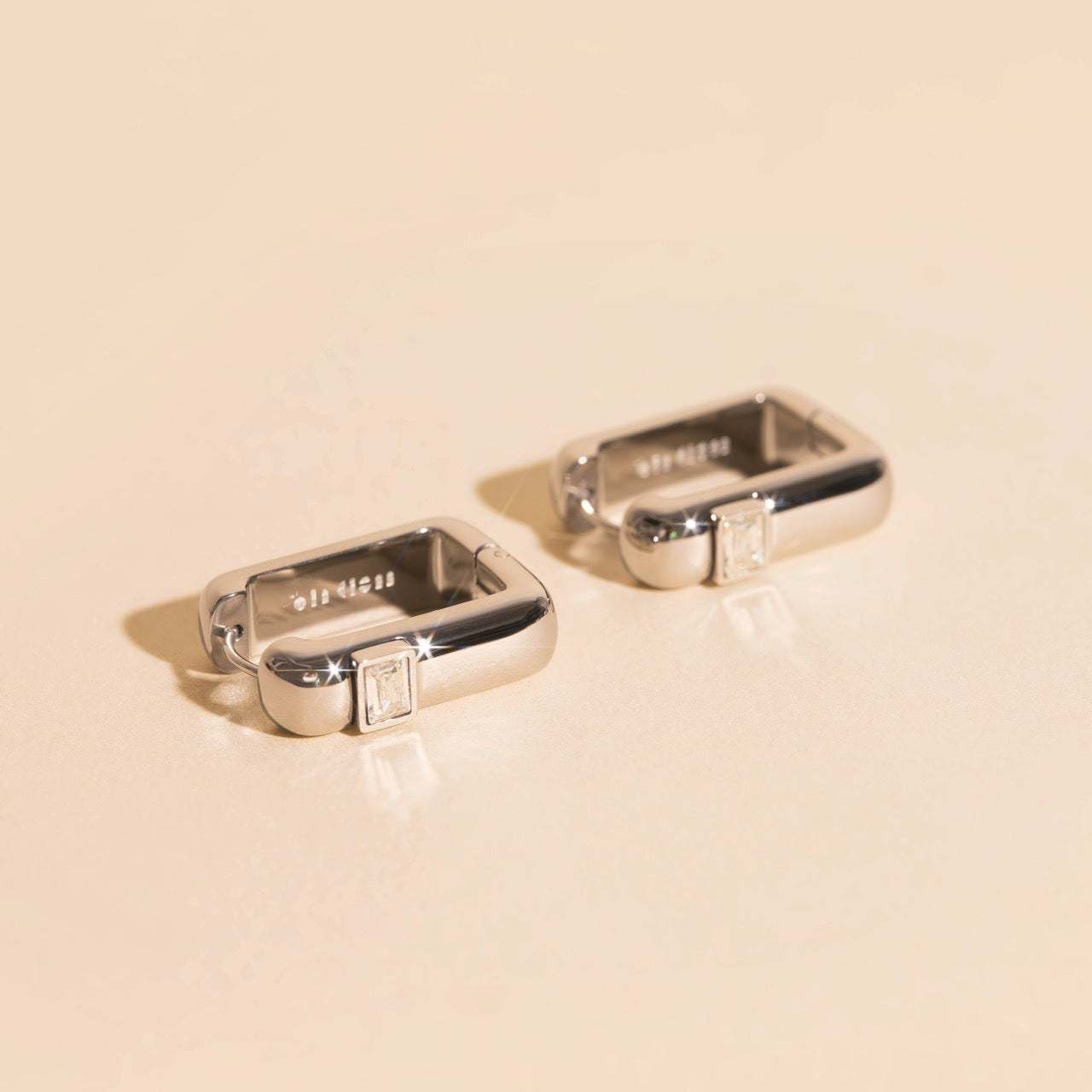 Crystal Chunky Rounded Rectangle Huggie Hoop Earrings