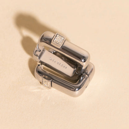 Crystal Chunky Rounded Rectangle Huggie Hoop Earrings