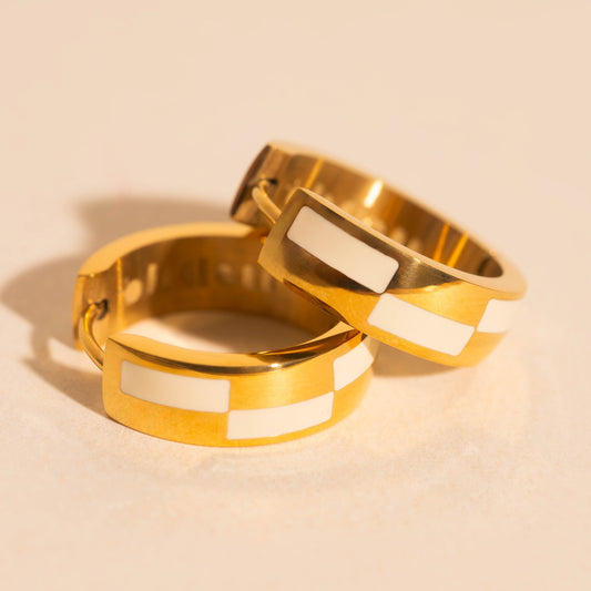 16mm Block Checkered Super Chunky Huggie Hoop Earrings