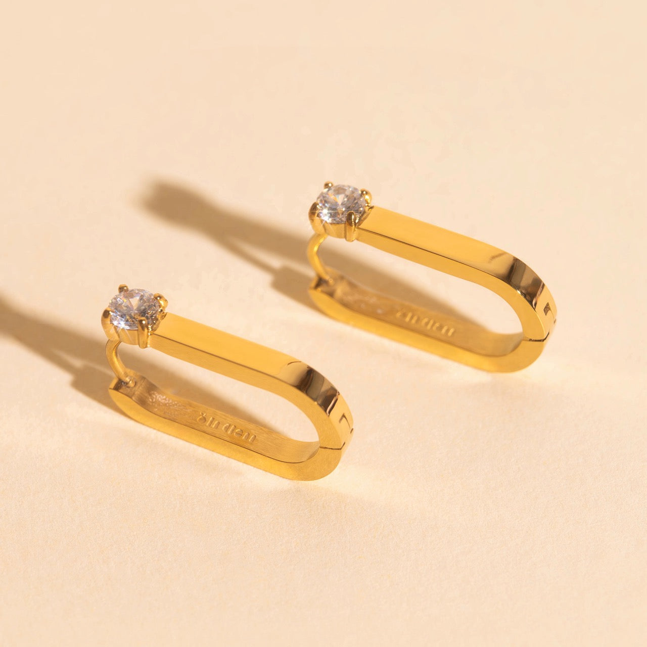 Single Crystal Oblong Huggie Hoop Earrings