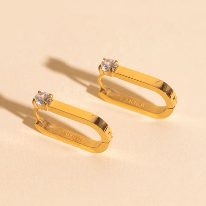 Single Crystal Oblong Huggie Hoop Earrings