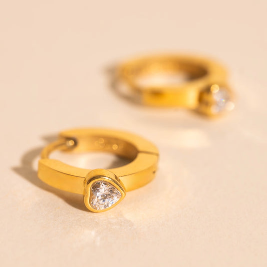 Crystal Heart Huggie Hoop Earrings