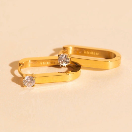 Single Crystal Oblong Huggie Hoop Earrings