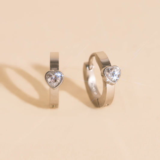 Crystal Heart Huggie Hoop Earrings