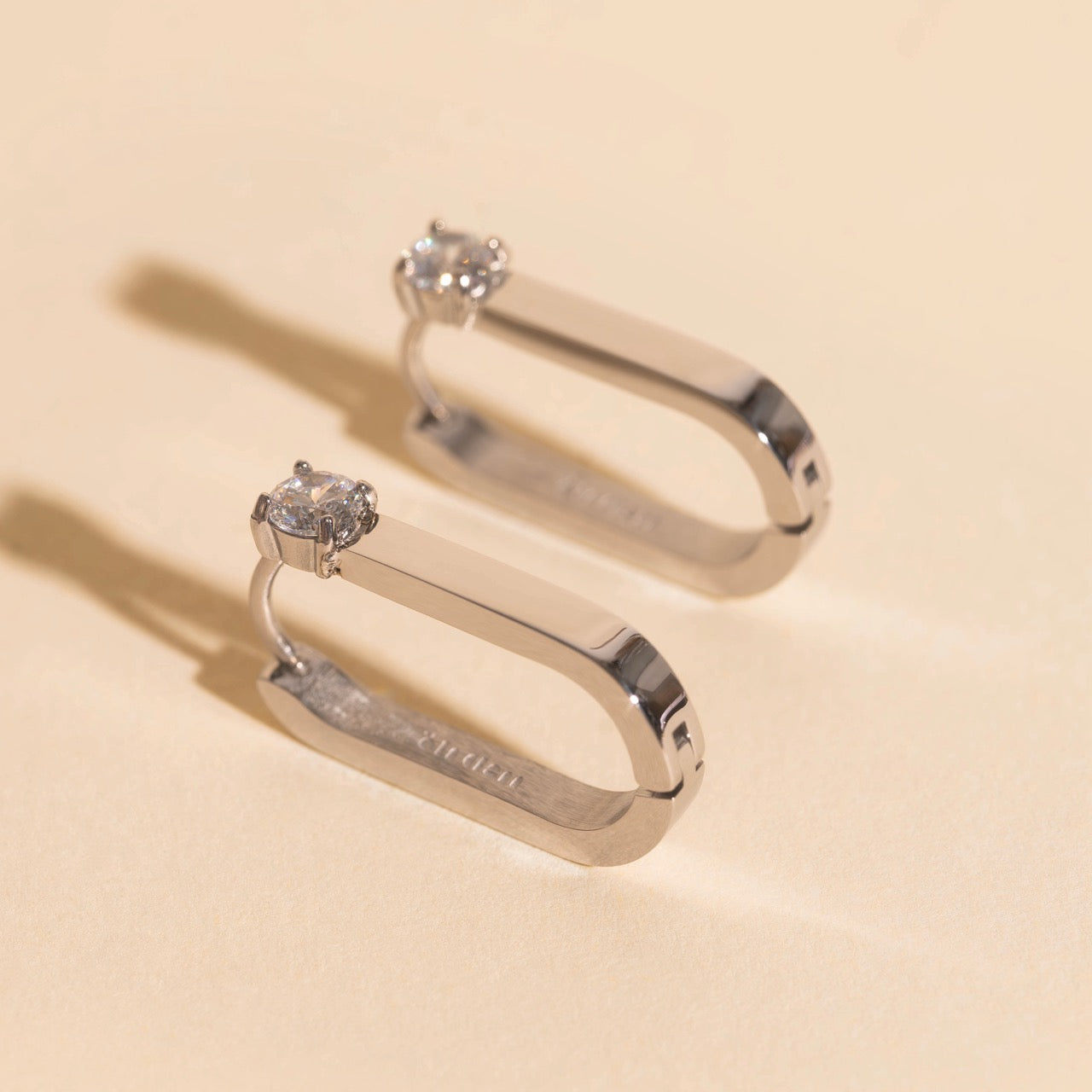 Single Crystal Oblong Huggie Hoop Earrings