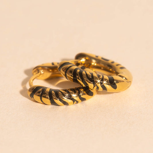 Zebra Chunky Rounded Huggie Hoop Earrings